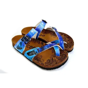 Blue, Black, Light Blue Tones and Glittering Sky Pattern Sandal - CAL1014