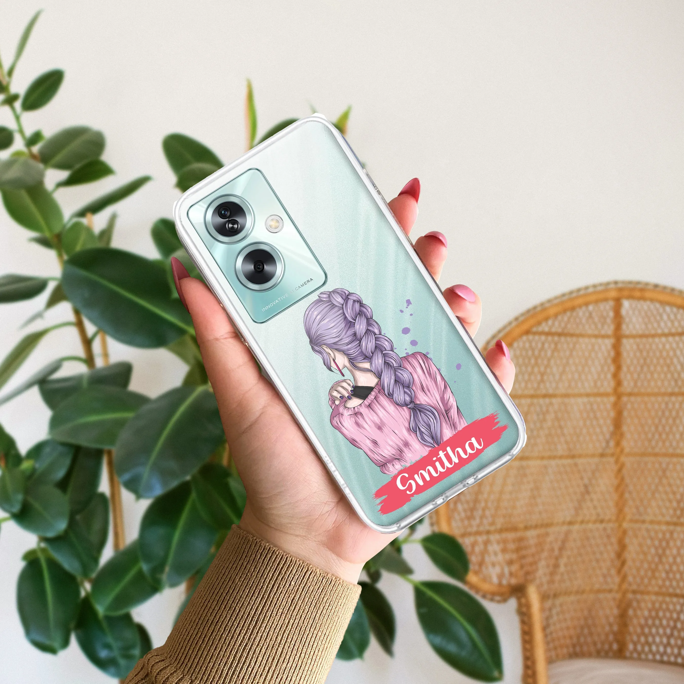 Braid Girl Customize Transparent Silicon Case For Oppo