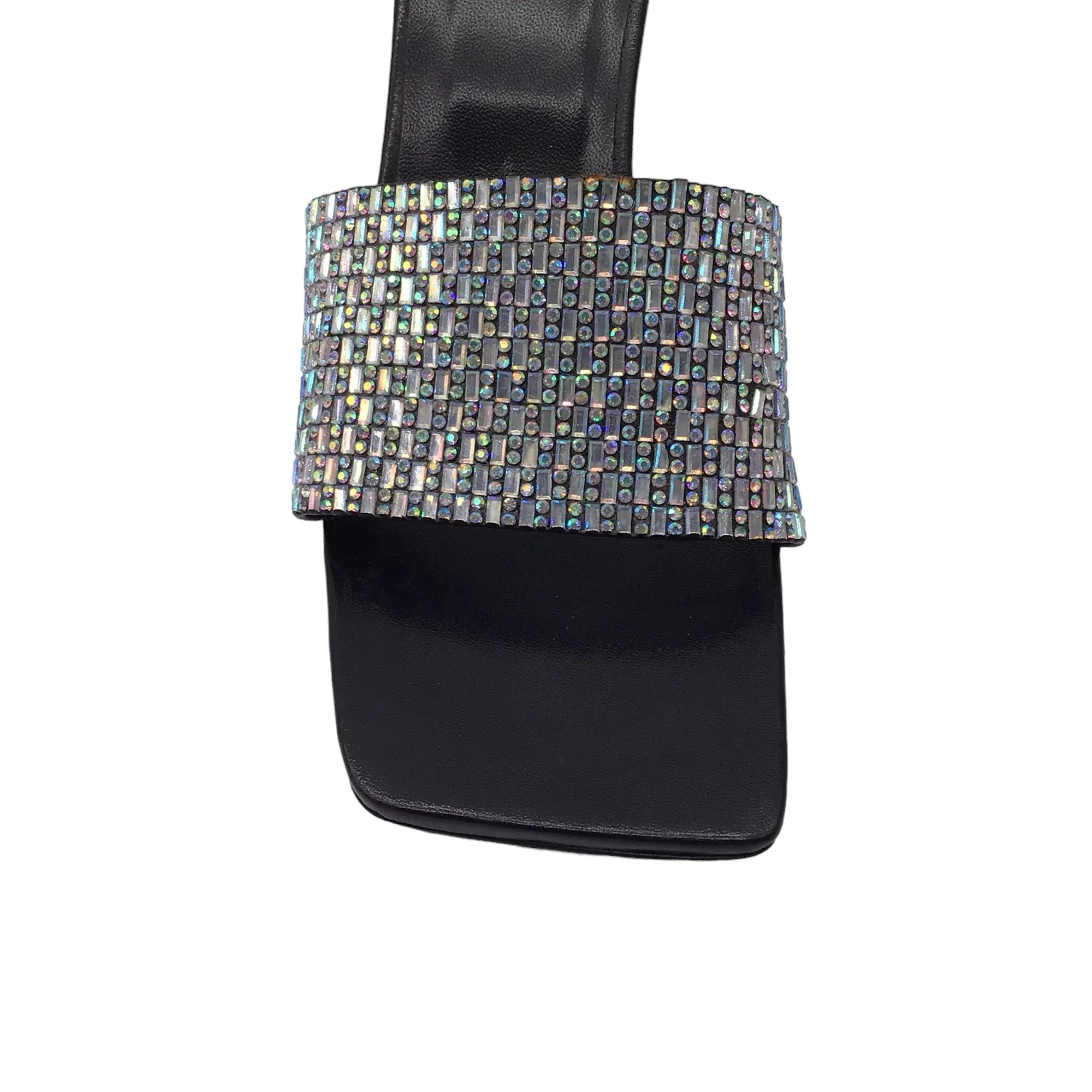 By Far Black / Silver Crystal Embellished Square Toe Sandals