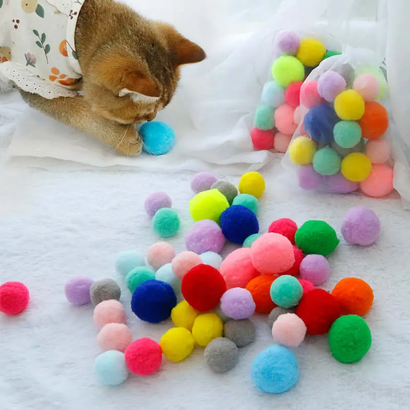 Cat Pom Pom Toy Soft Quiet Ball 20pcs 3cm Assorted 7 Colors