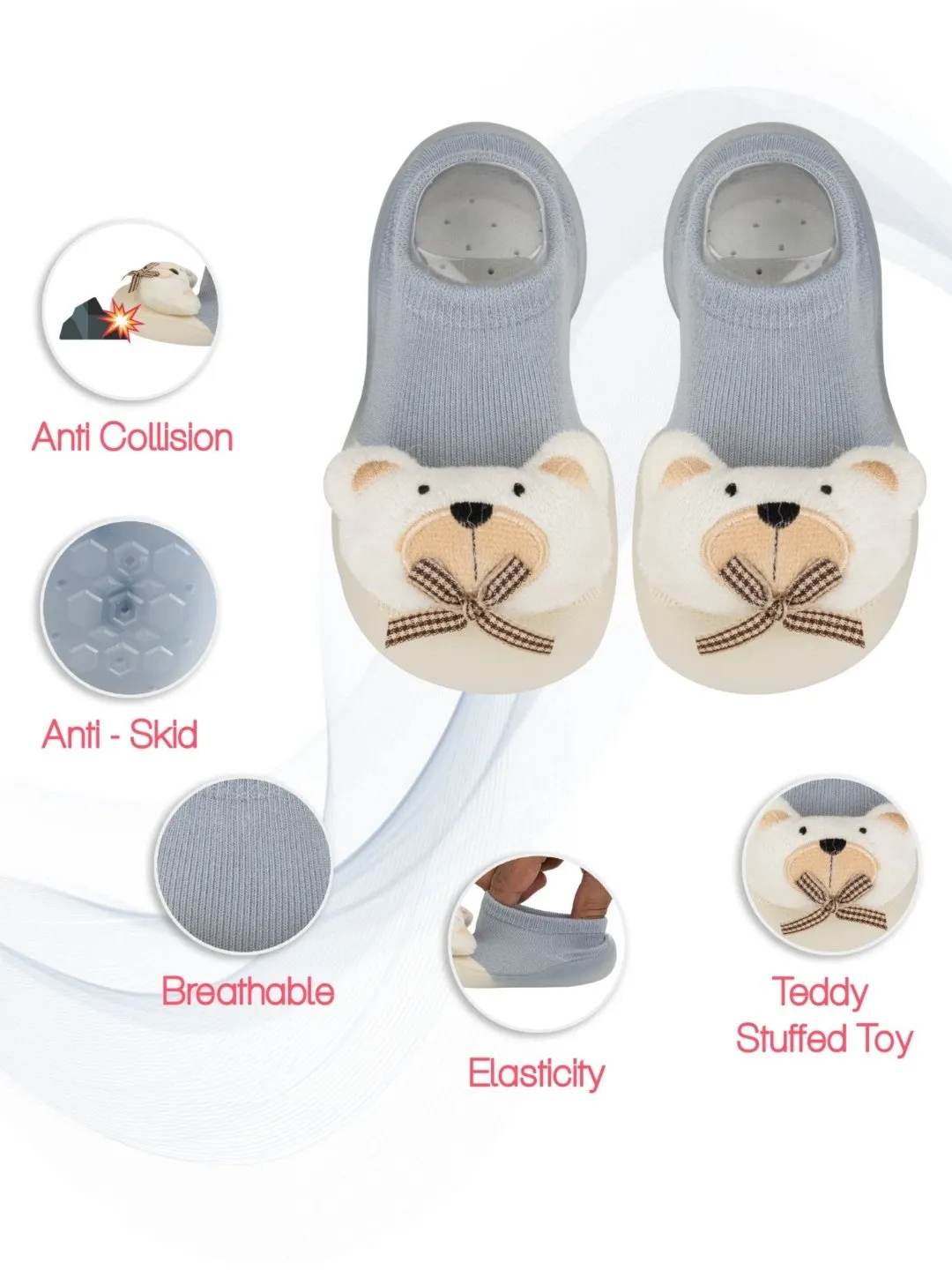 Charming Bear Applique Shoe Socks for Toddlers