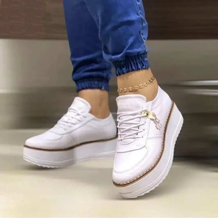 Chunky platform round toe lace-up casual shoes for women