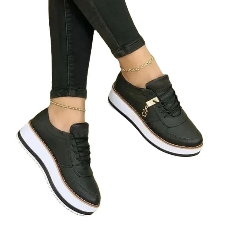 Chunky platform round toe lace-up casual shoes for women