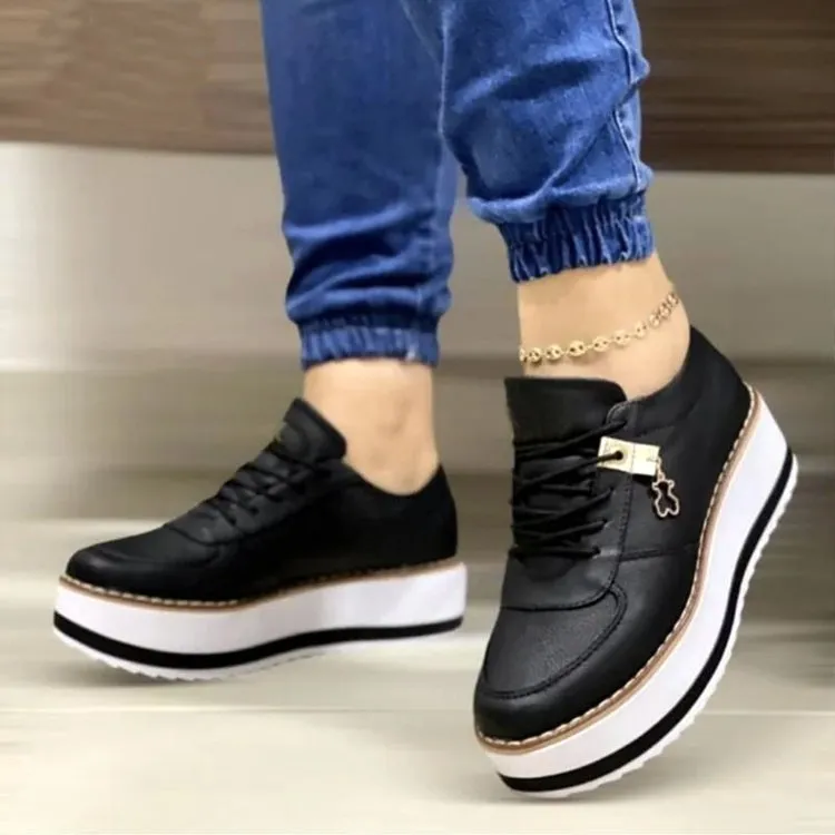 Chunky platform round toe lace-up casual shoes for women