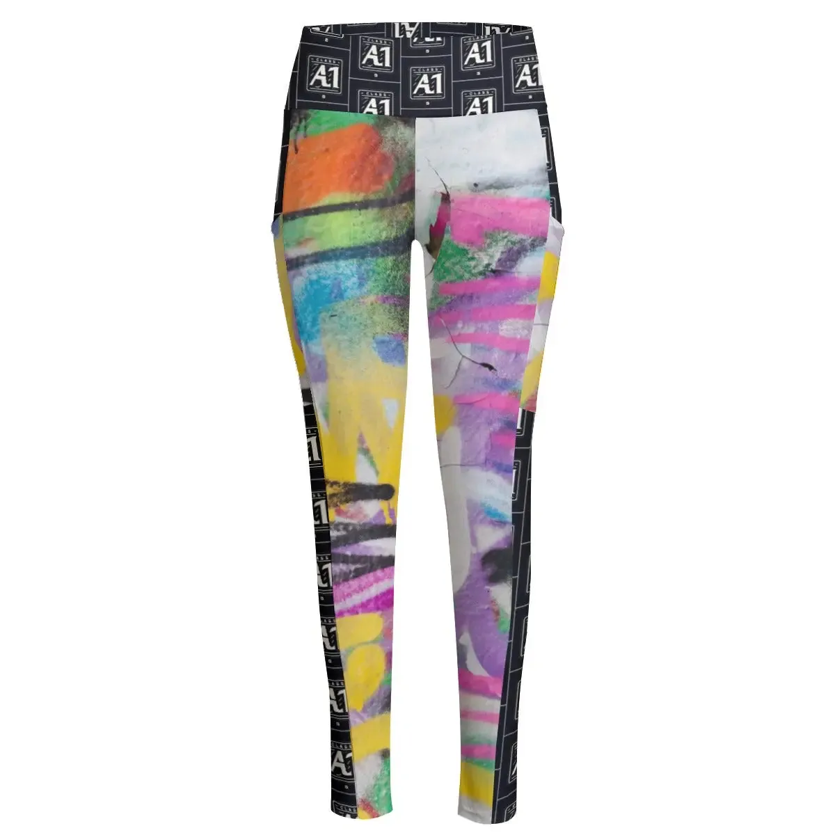 ClassA1 Graffiti Women's High Waist Leggings With Side Pocket