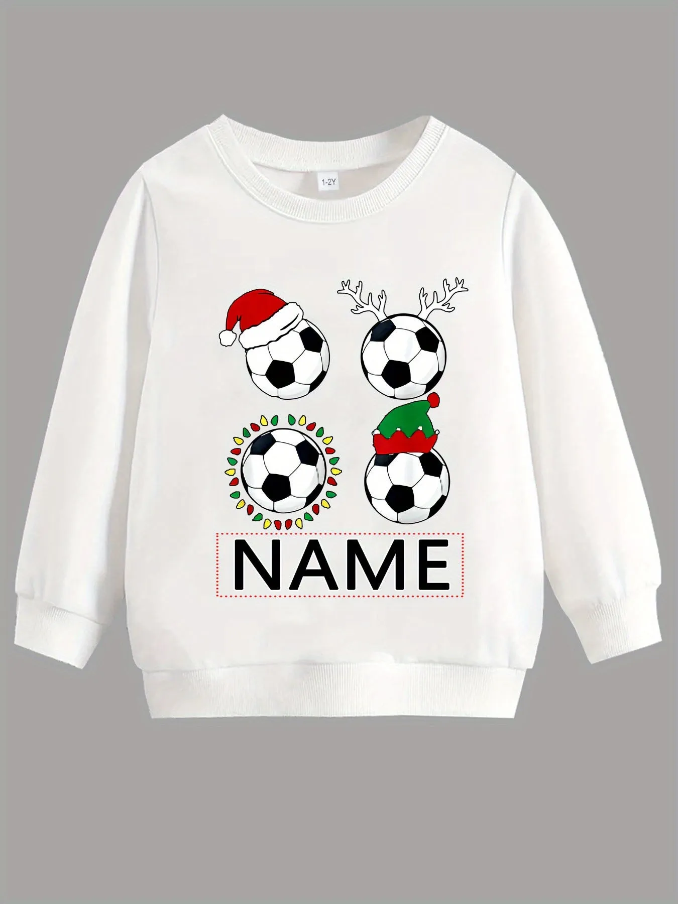 Custom Christmas Name & Soccer Print - Cozy Fleece-Lined Long Sleeve Pullover for Boys & Girls, Perfect for Fall/Winter