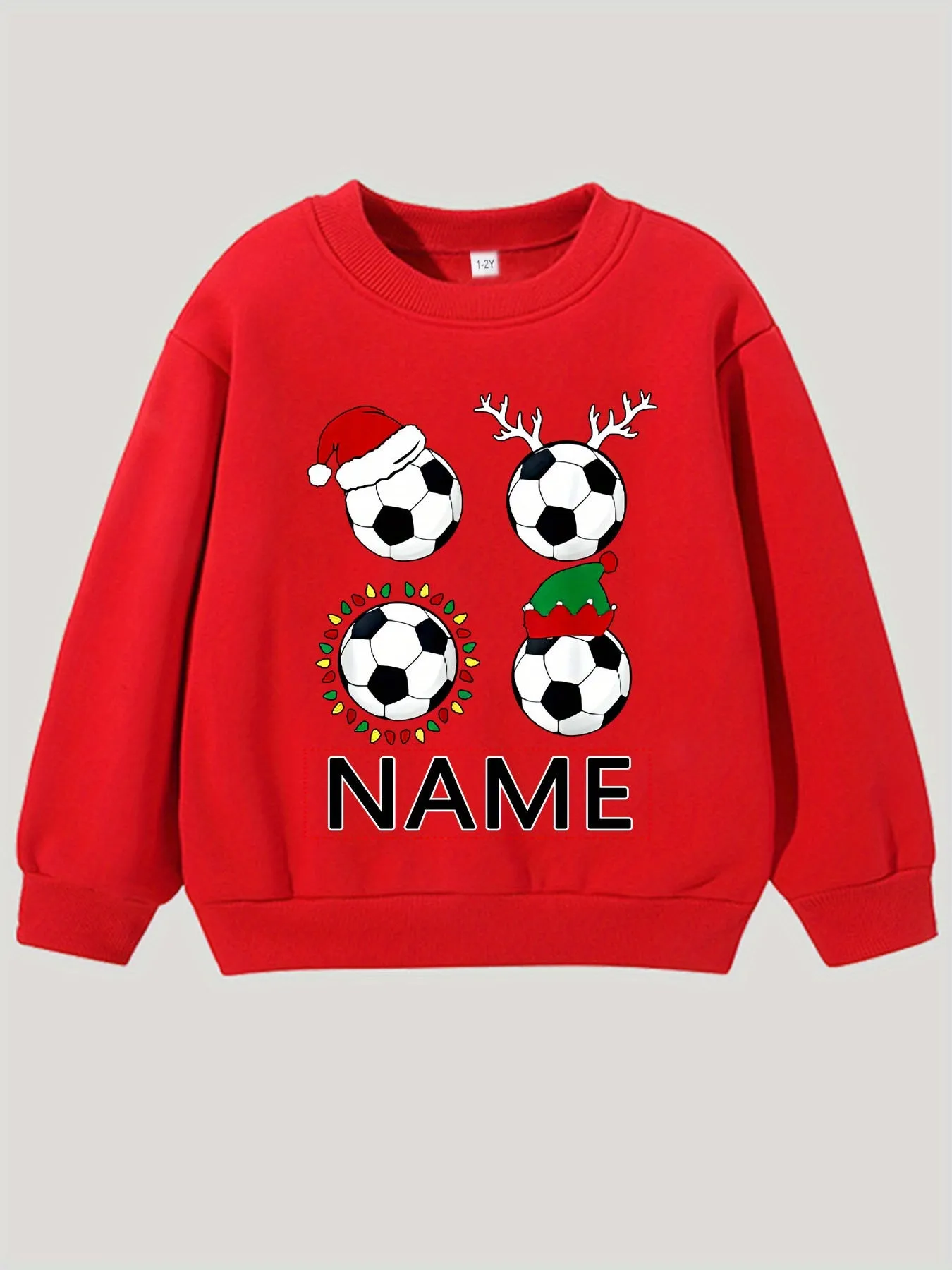 Custom Christmas Name & Soccer Print - Cozy Fleece-Lined Long Sleeve Pullover for Boys & Girls, Perfect for Fall/Winter