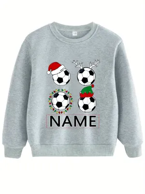 Custom Christmas Name & Soccer Print - Cozy Fleece-Lined Long Sleeve Pullover for Boys & Girls, Perfect for Fall/Winter