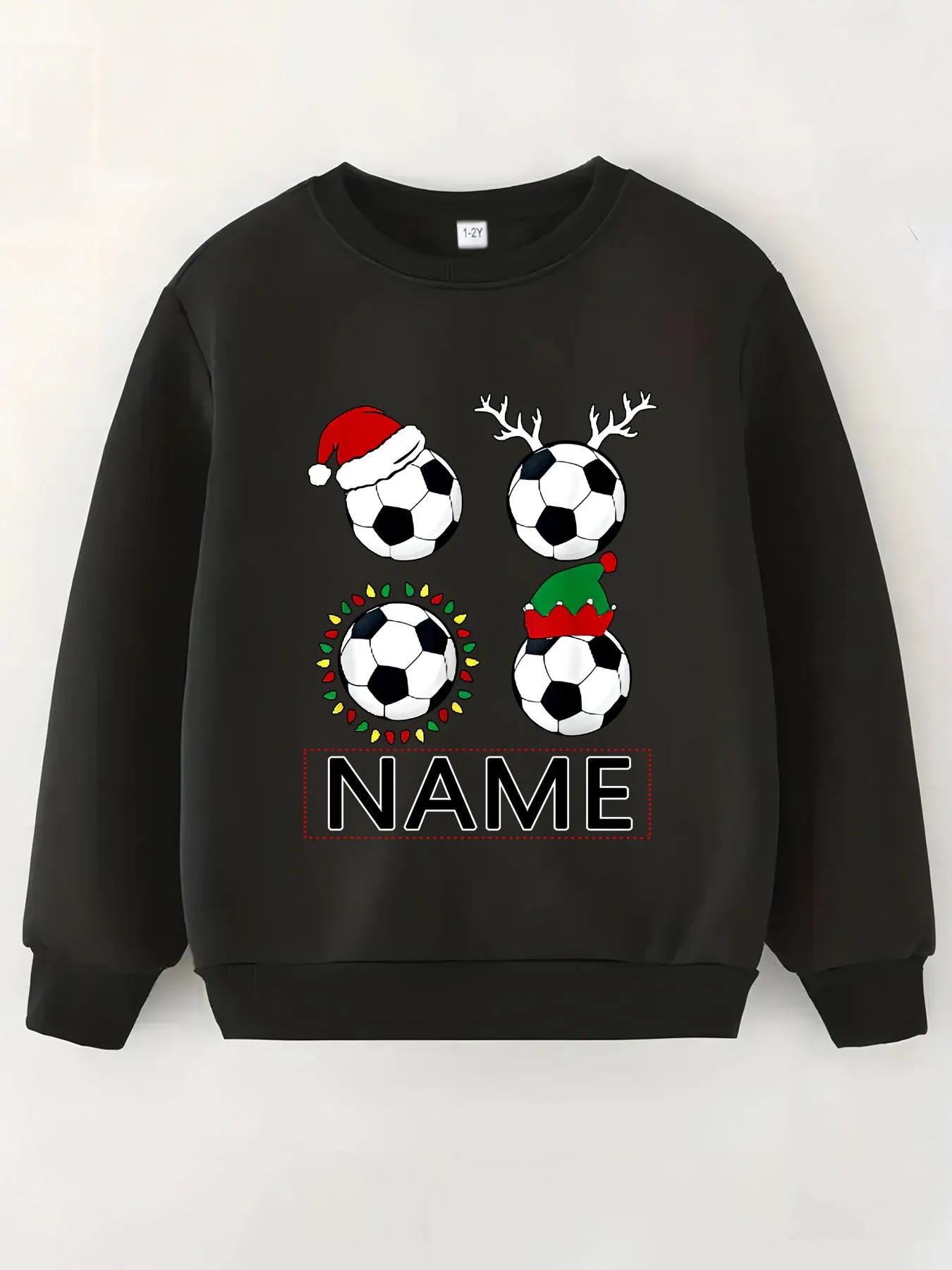 Custom Christmas Name & Soccer Print - Cozy Fleece-Lined Long Sleeve Pullover for Boys & Girls, Perfect for Fall/Winter