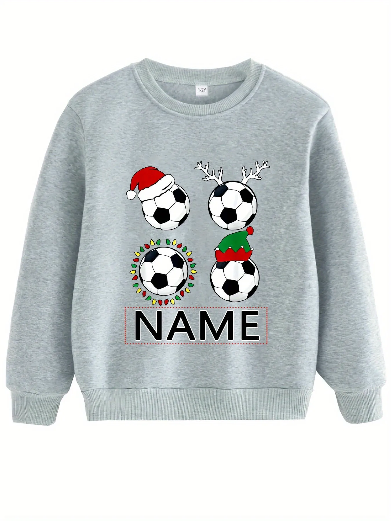 Custom Christmas Name & Soccer Print - Cozy Fleece-Lined Long Sleeve Pullover for Boys & Girls, Perfect for Fall/Winter