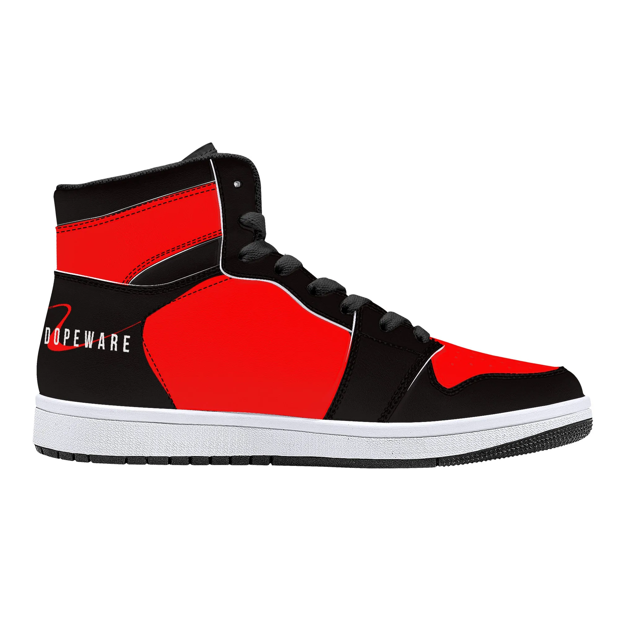 D16 High-Top Leather Sneakers - Black ands Red