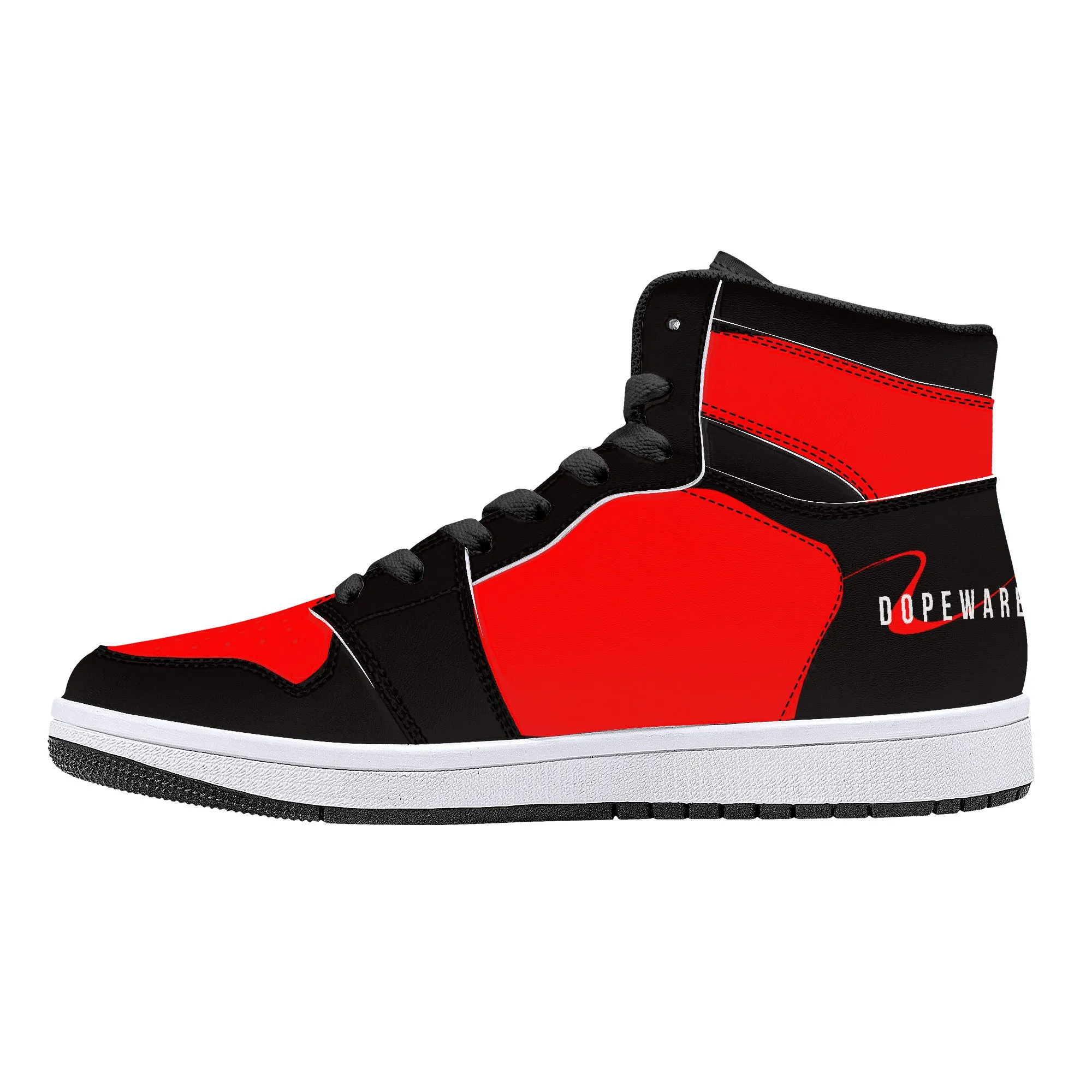 D16 High-Top Leather Sneakers - Black ands Red