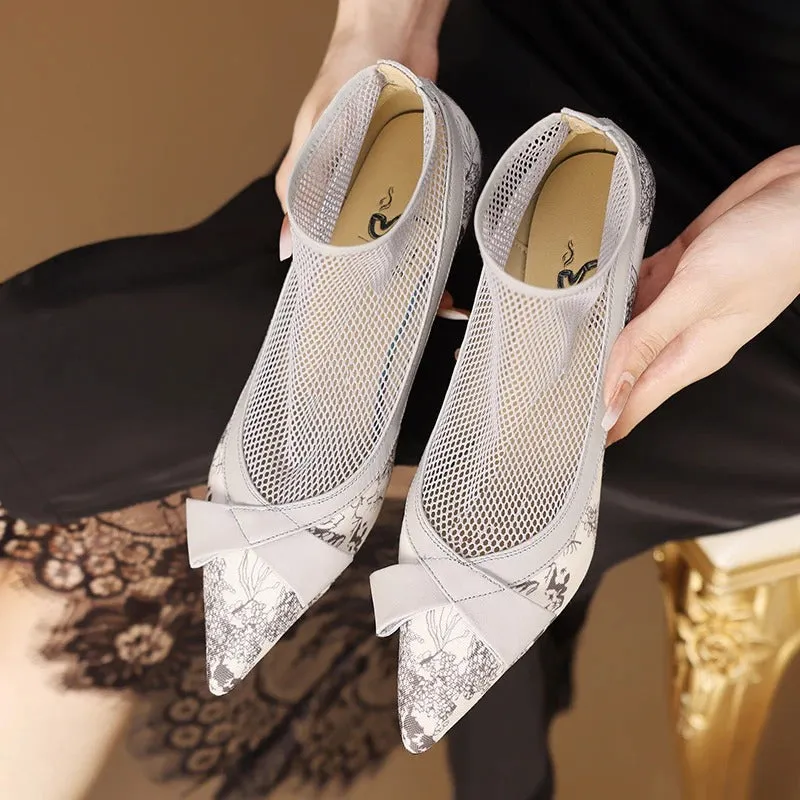 Darling Sass Bow Decor Mesh High Heel Shoes