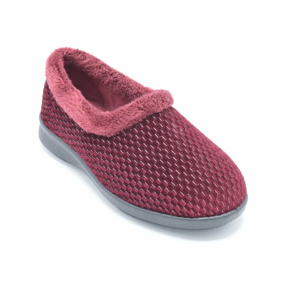 DB Betsy - Ladies Extra Wide Fit Slipper - Burgundy 6E Fitting