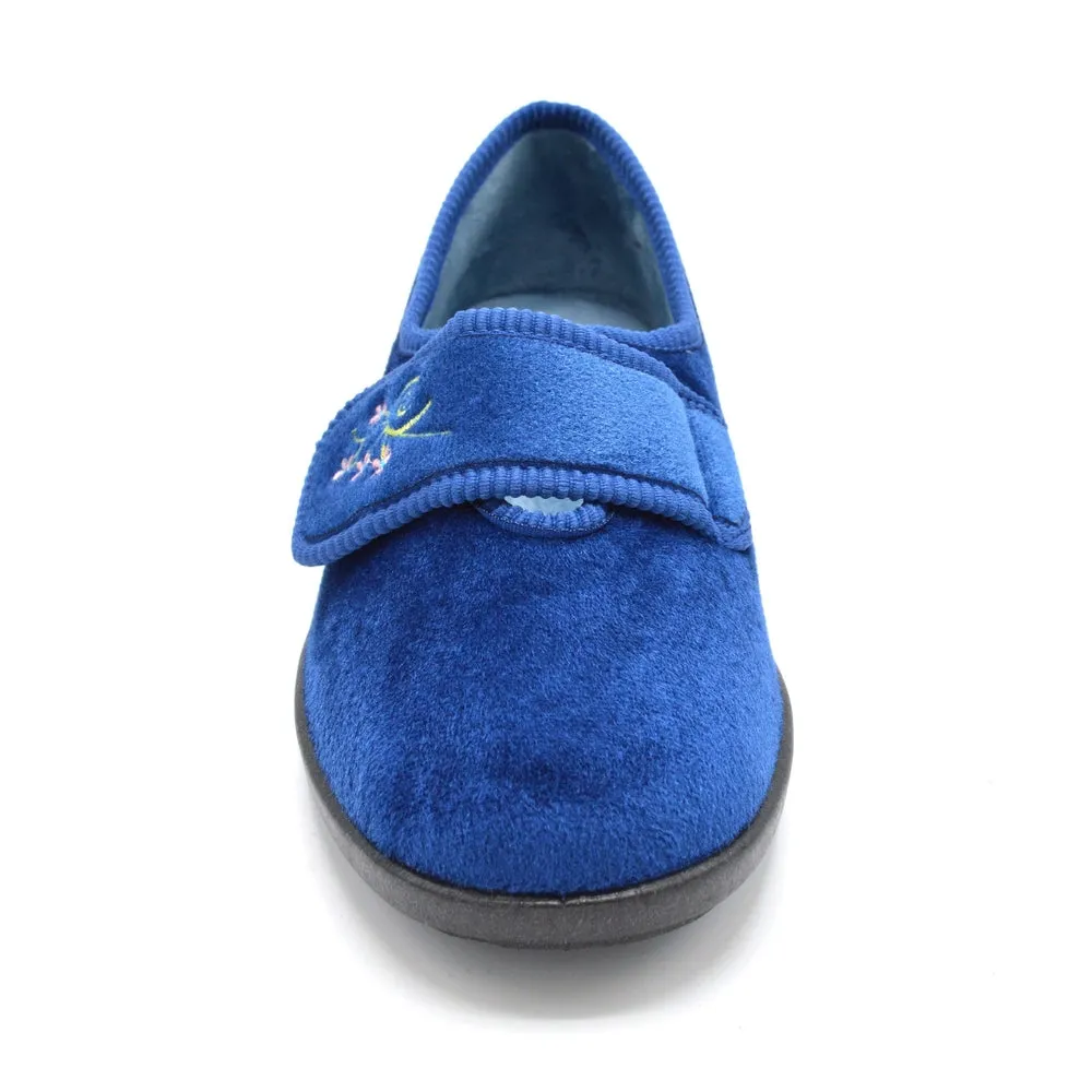 DB Caroline - Ladies Extra Wide Fit Velcro Slipper - Blue 6E Fitting