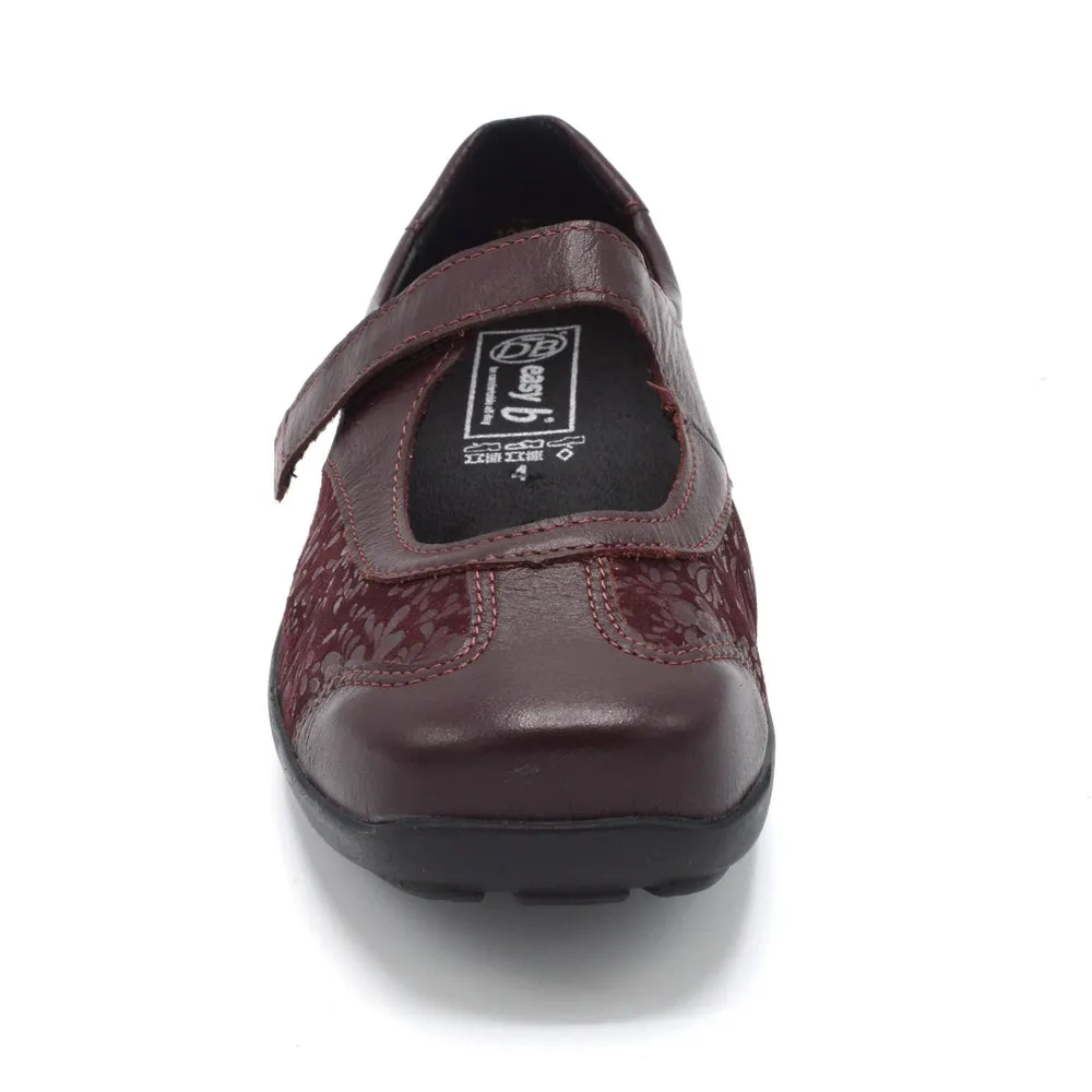 DB Winnipeg- Ladies Extra Wide Velcro Close Shoe - 6V (6E-8E) Fitting - Burgundy