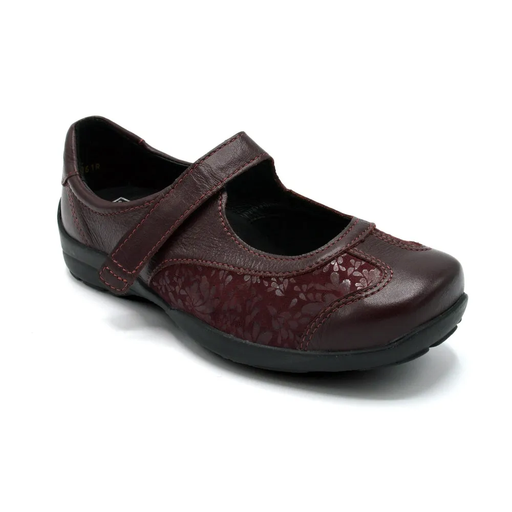 DB Winnipeg- Ladies Extra Wide Velcro Close Shoe - 6V (6E-8E) Fitting - Burgundy