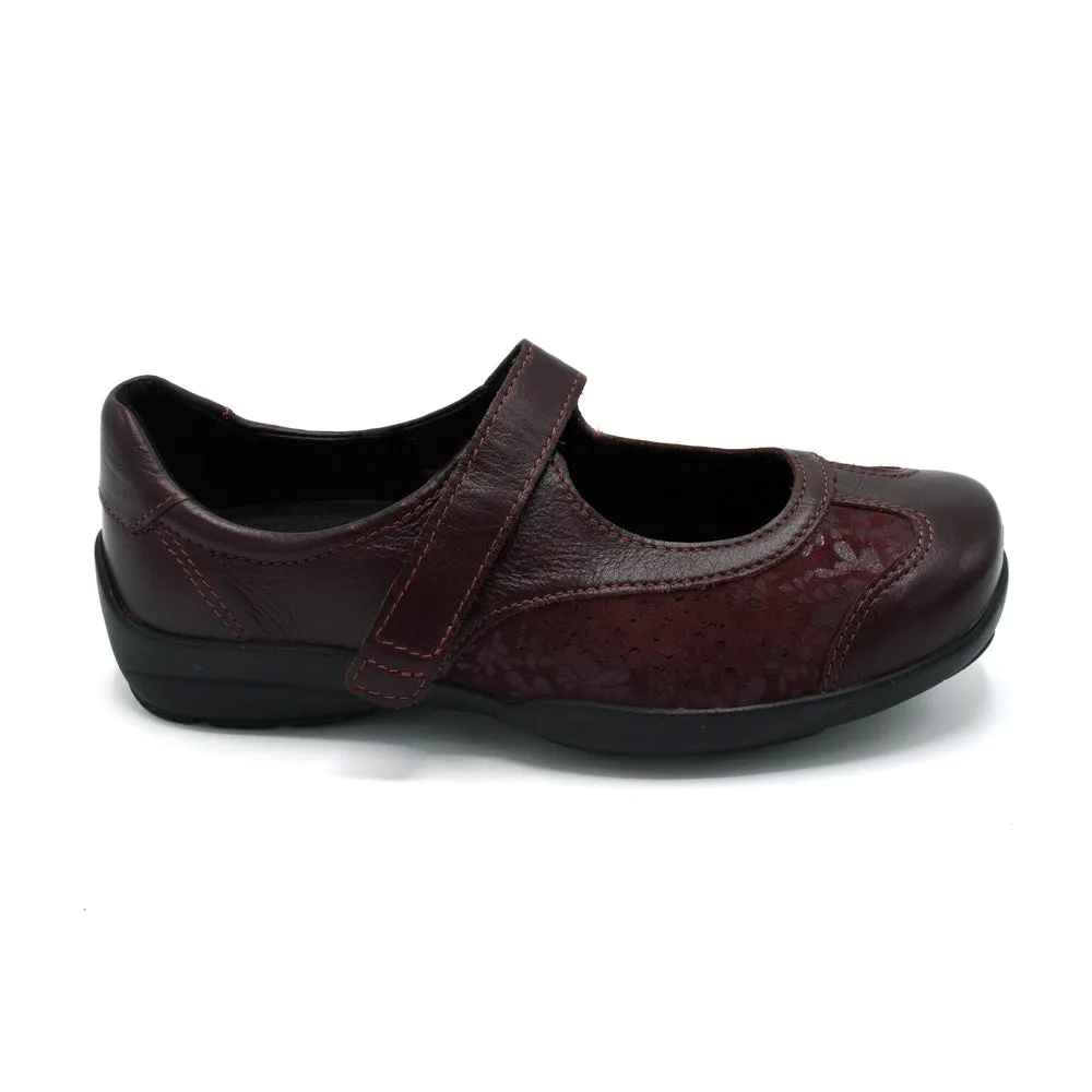 DB Winnipeg- Ladies Extra Wide Velcro Close Shoe - 6V (6E-8E) Fitting - Burgundy