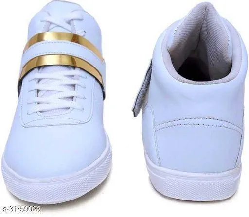 Designer Leatherette High Ankle Length Velcro White Shimmery Casual Sneakers