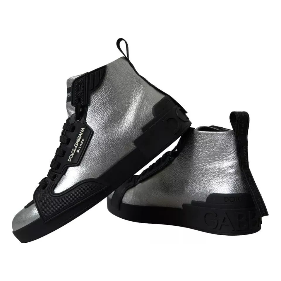 Dolce & Gabbana Black Silver Logo Mid Top Men Sneakers Shoes