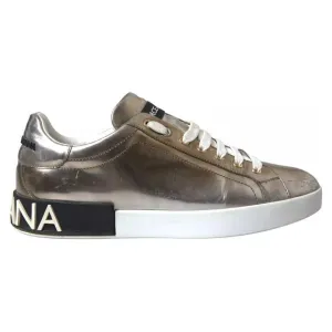 Dolce & Gabbana Bronze Leather Logo Sneaker Portofino Shoes