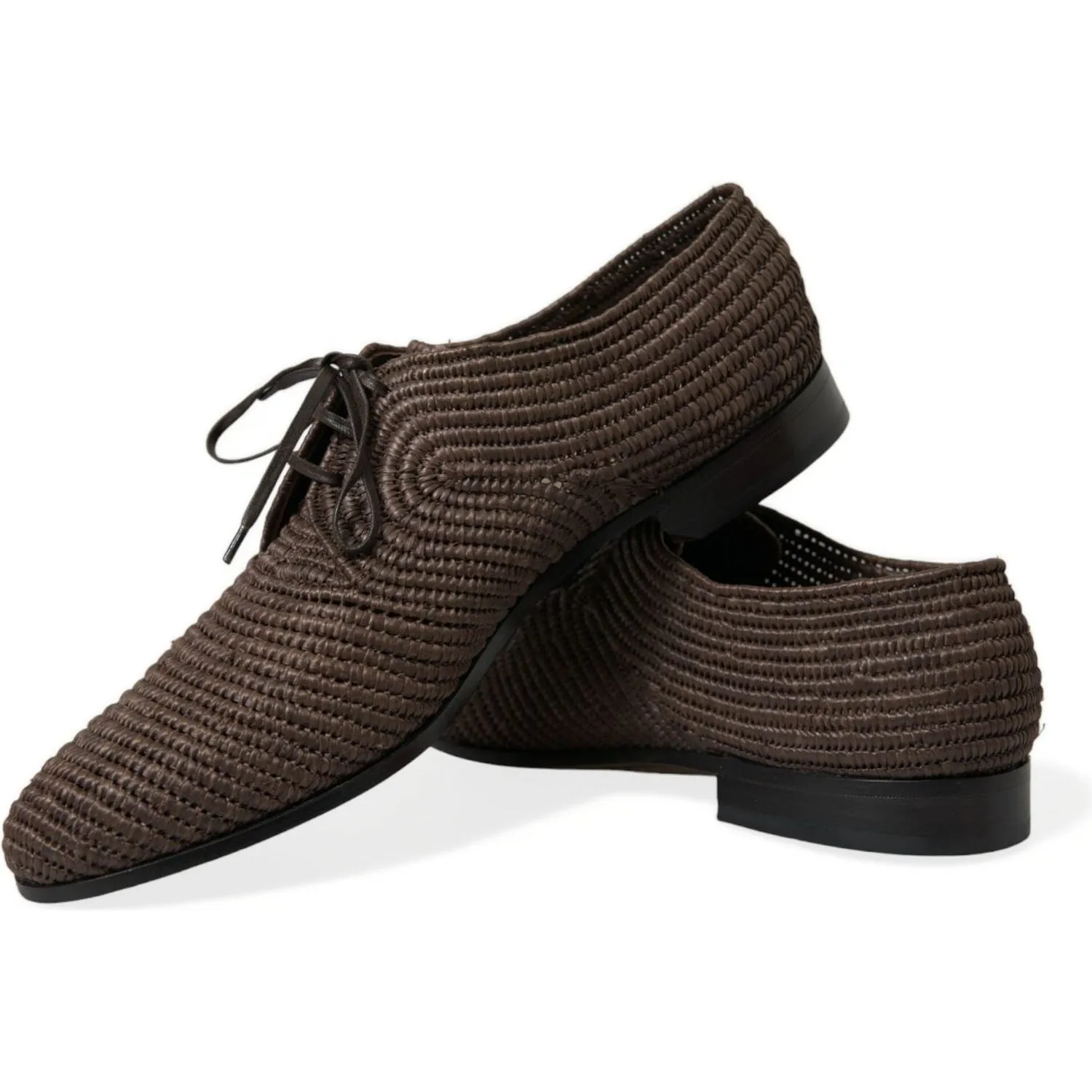 Dolce & Gabbana Elegant Raffia Upper Derby Shoes - Lace Up in Brown