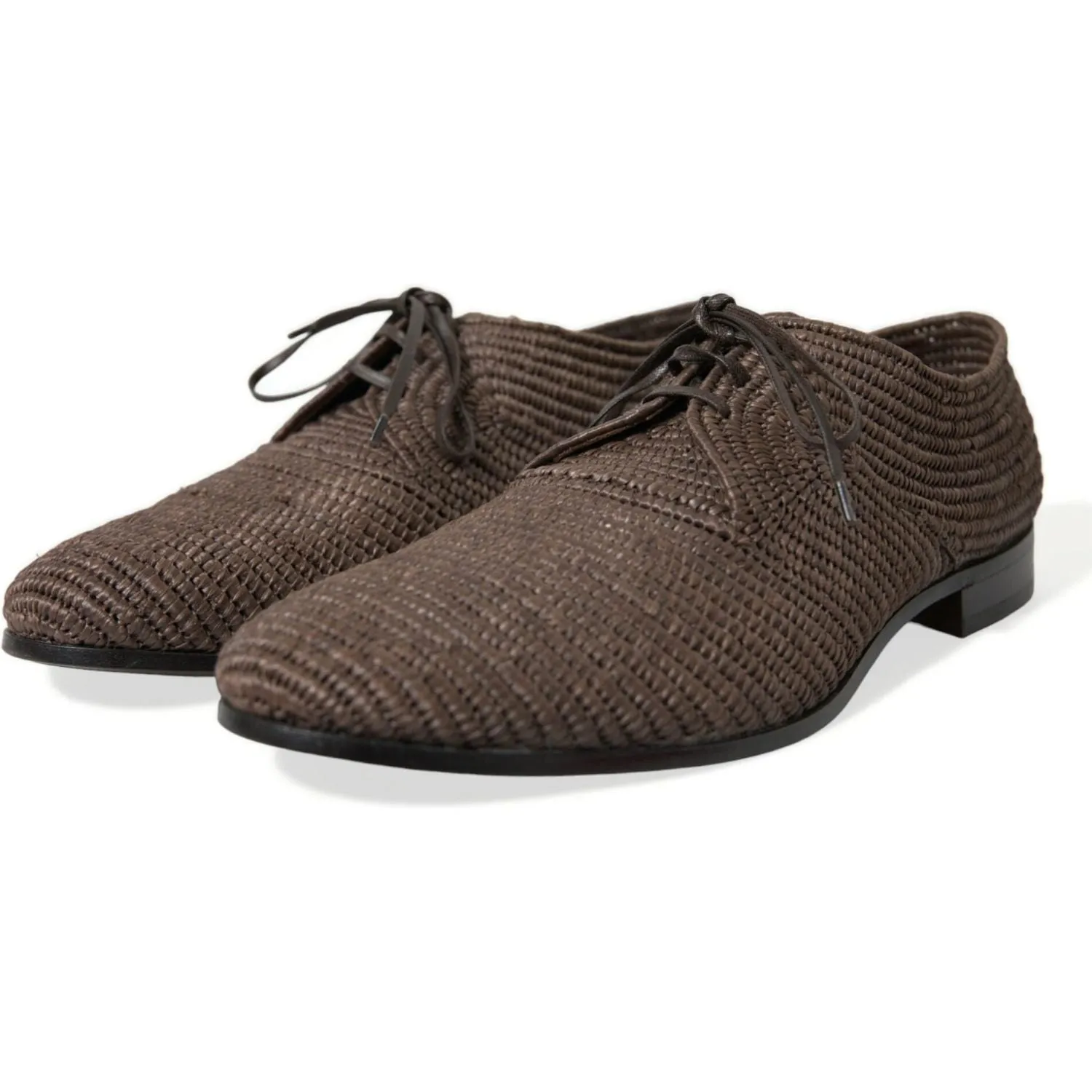 Dolce & Gabbana Elegant Raffia Upper Derby Shoes - Lace Up in Brown