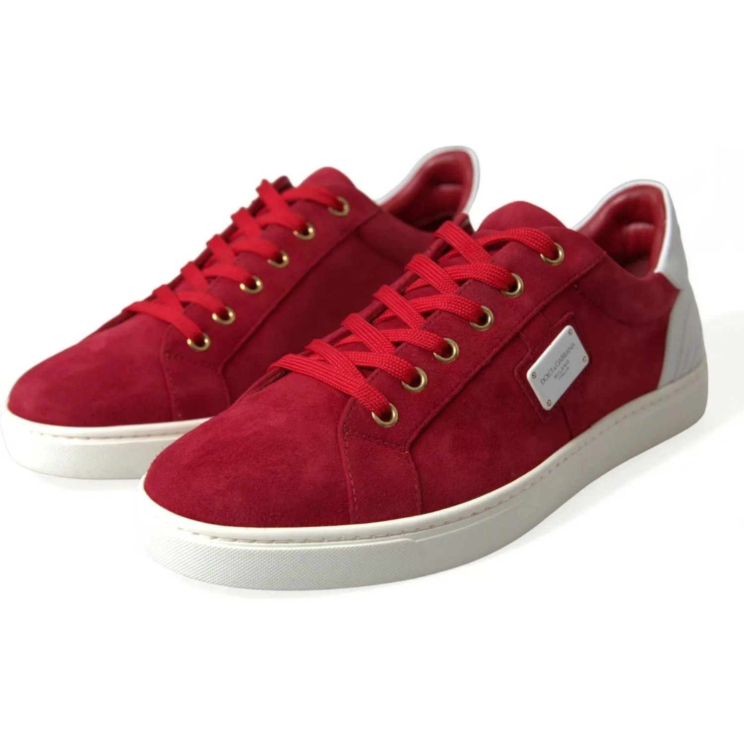 Dolce & Gabbana Elegant Red & White Leather Sneakers