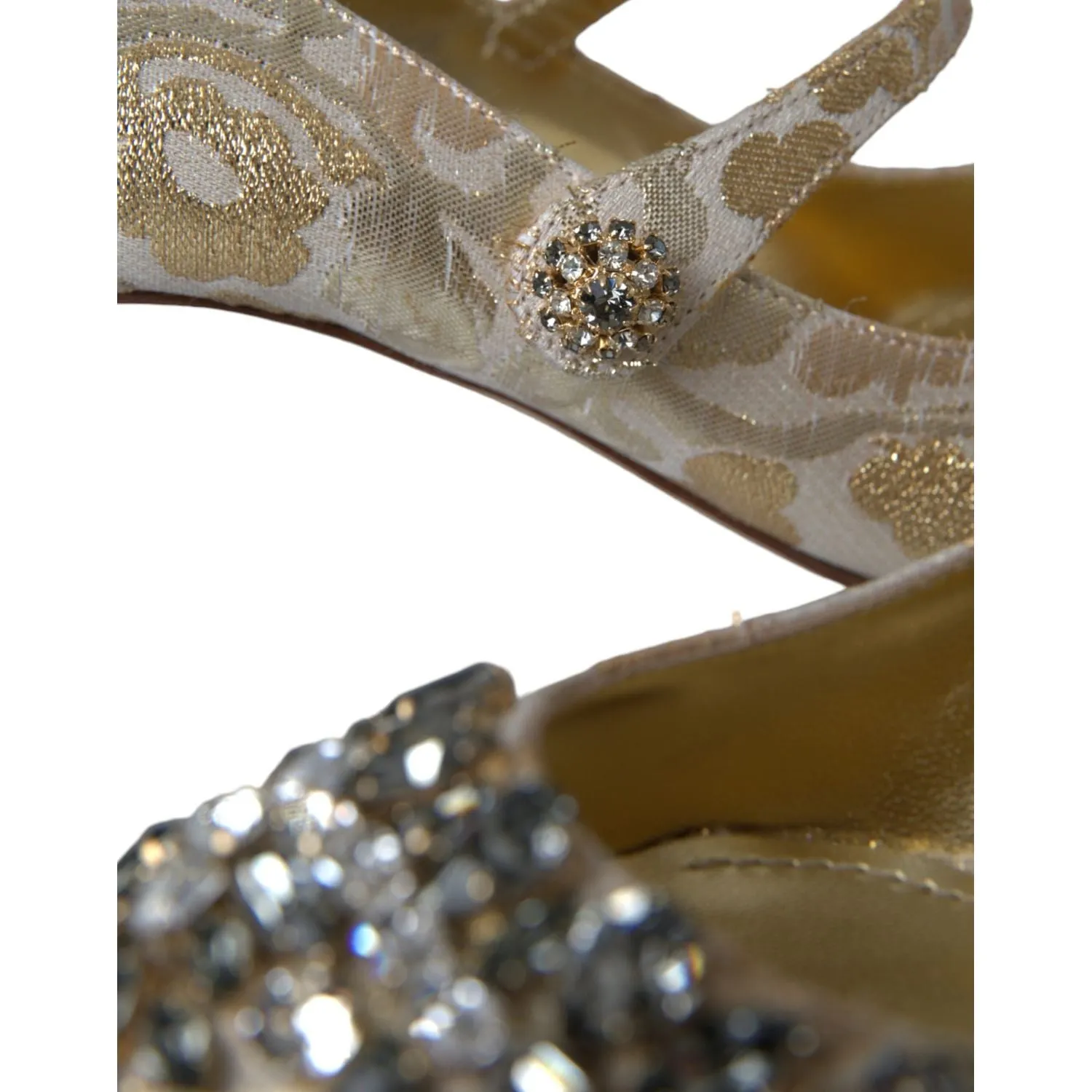 Dolce & Gabbana Gold Jacquard Crystal Mary Janes Pumps Shoes