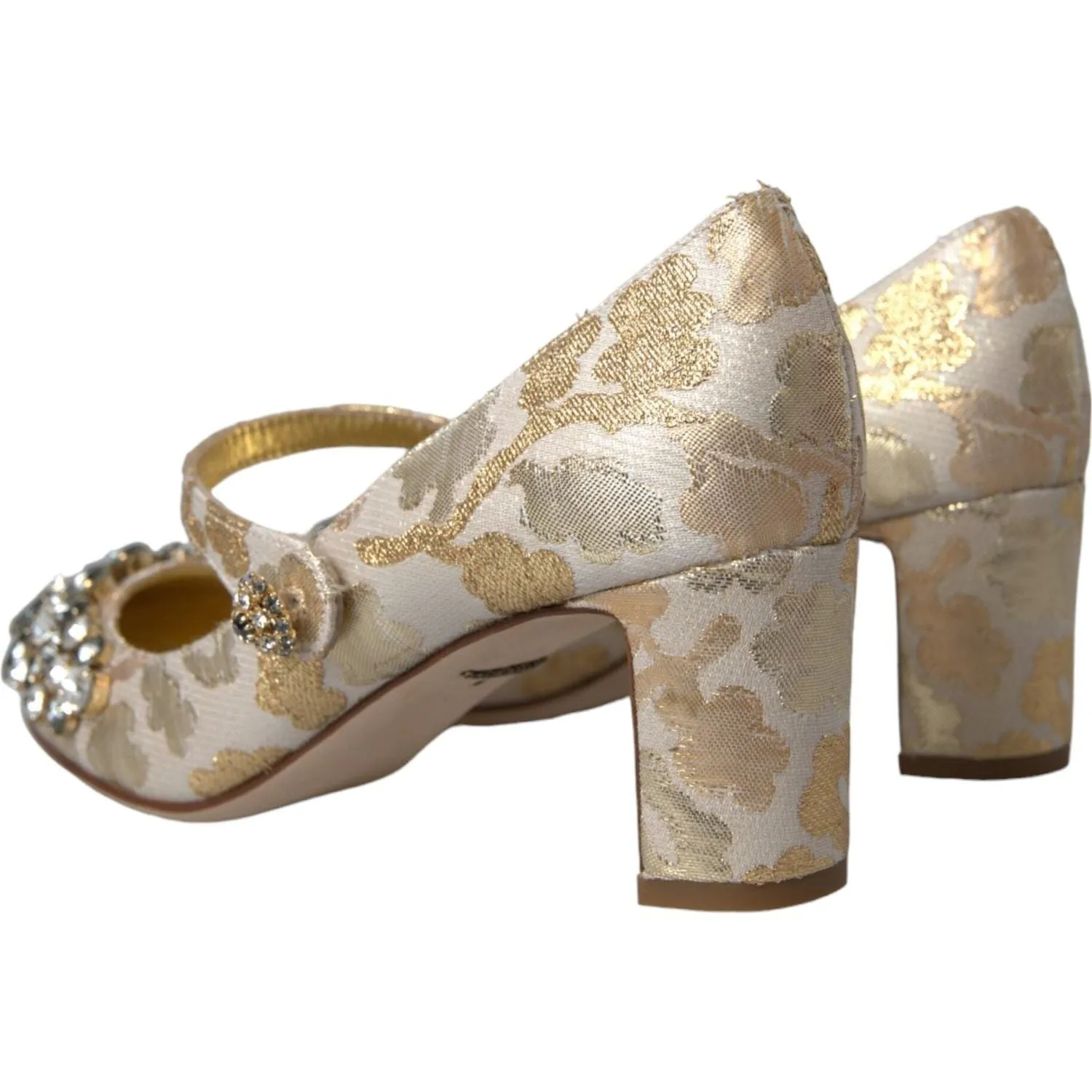 Dolce & Gabbana Gold Jacquard Crystal Mary Janes Pumps Shoes