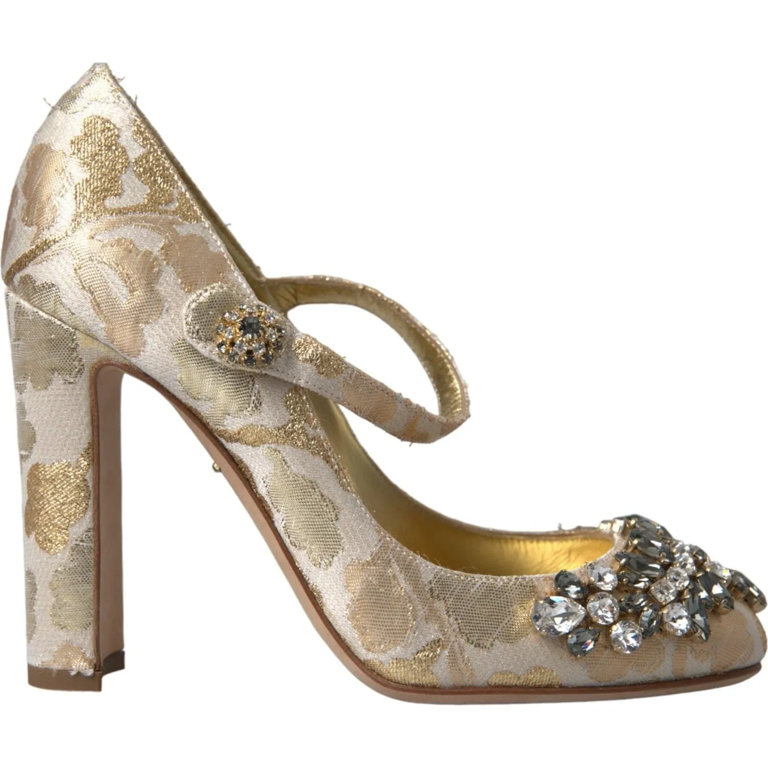 Dolce & Gabbana Gold Jacquard Crystal Vally Heels Pumps Shoes