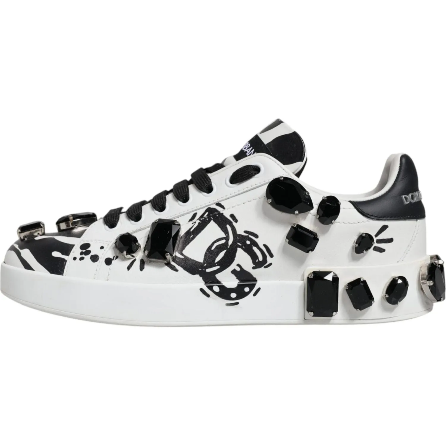 Dolce & Gabbana White Crystal Portofino Low Top Sneaker Shoes