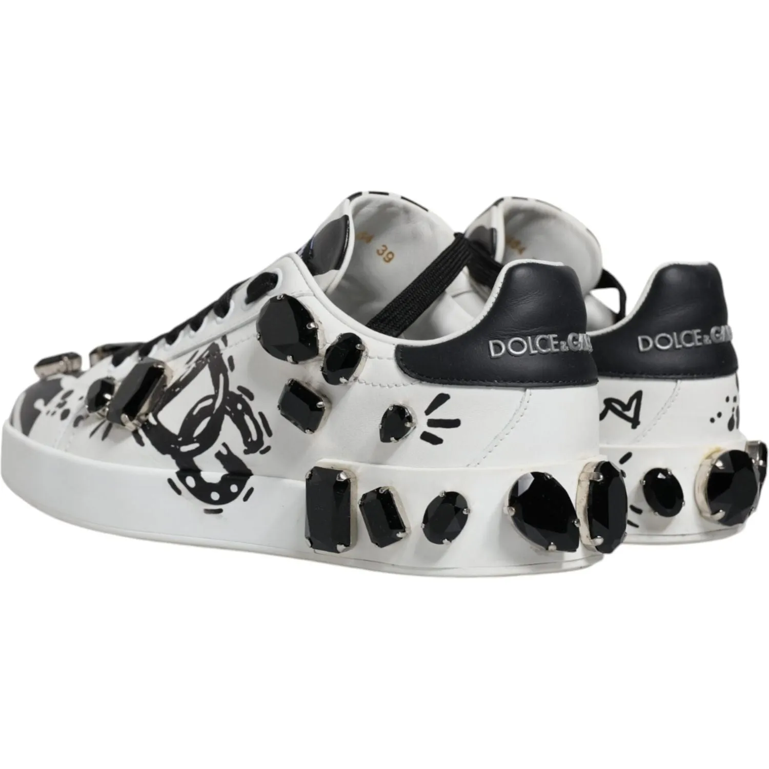 Dolce & Gabbana White Crystal Portofino Low Top Sneaker Shoes