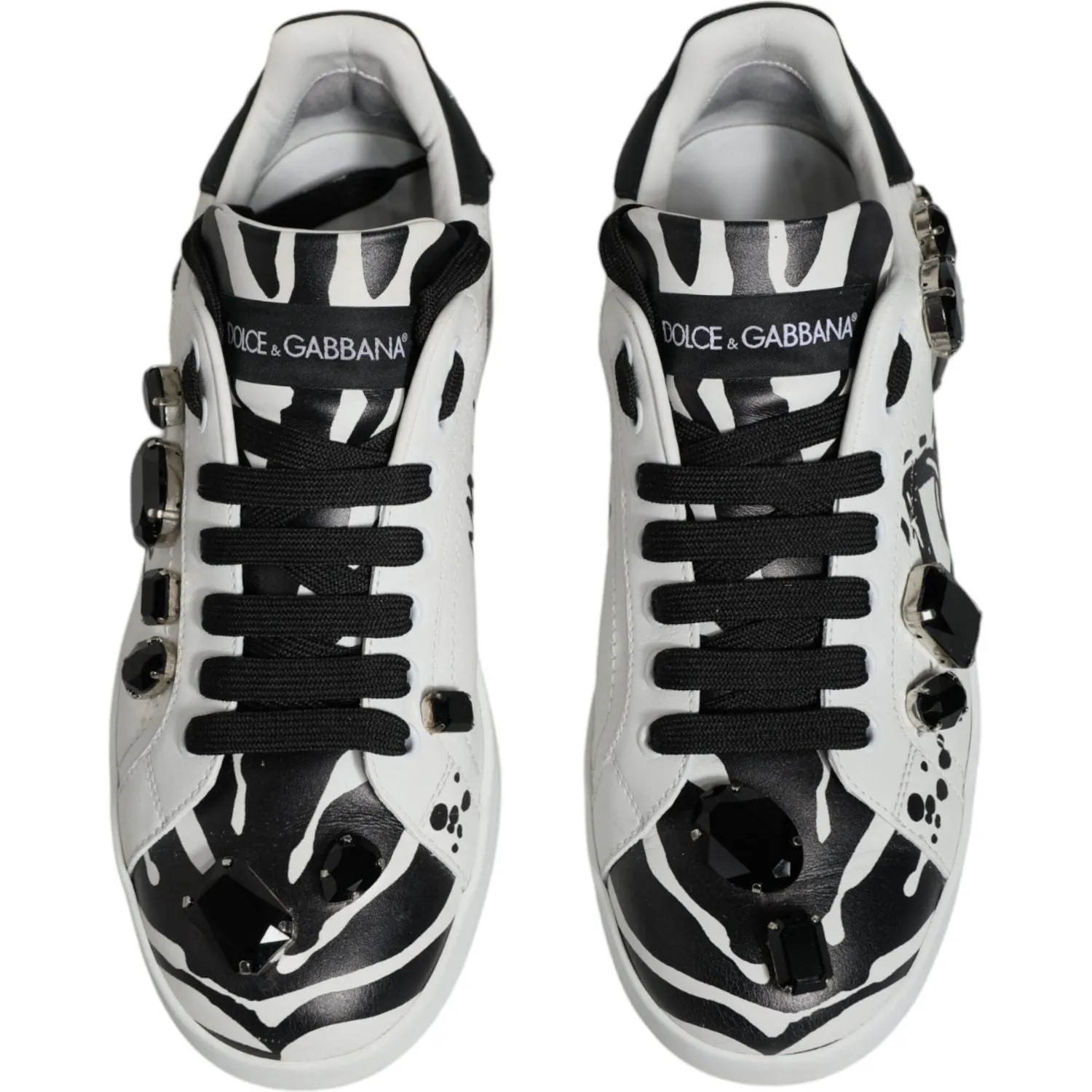 Dolce & Gabbana White Crystal Portofino Low Top Sneaker Shoes