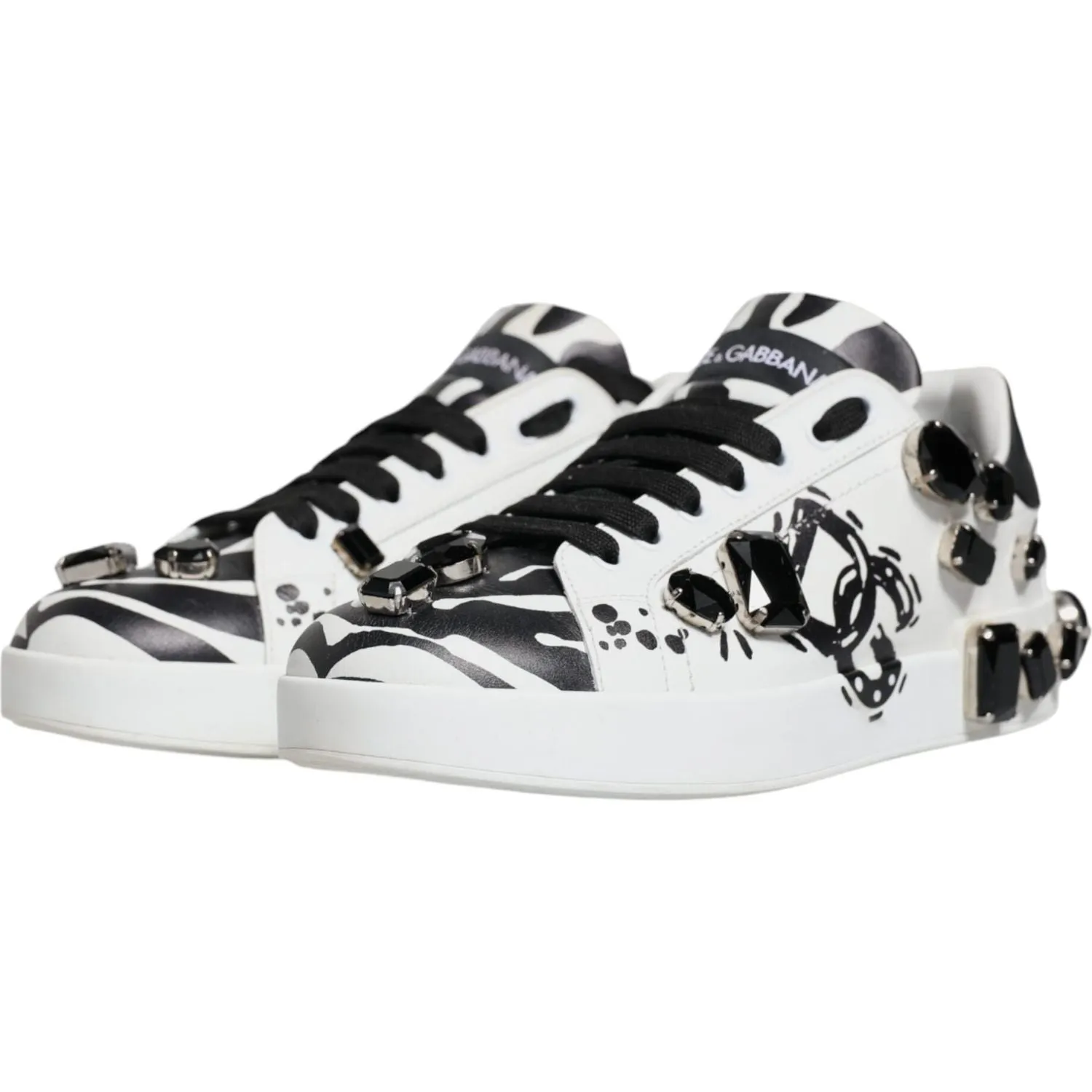 Dolce & Gabbana White Crystal Portofino Low Top Sneaker Shoes