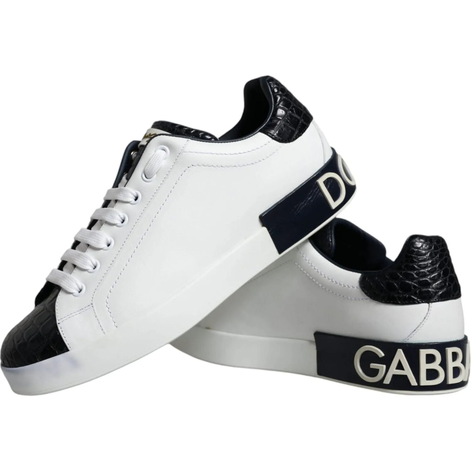 Dolce & Gabbana White Leather Logo Portofino Sneaker Shoes