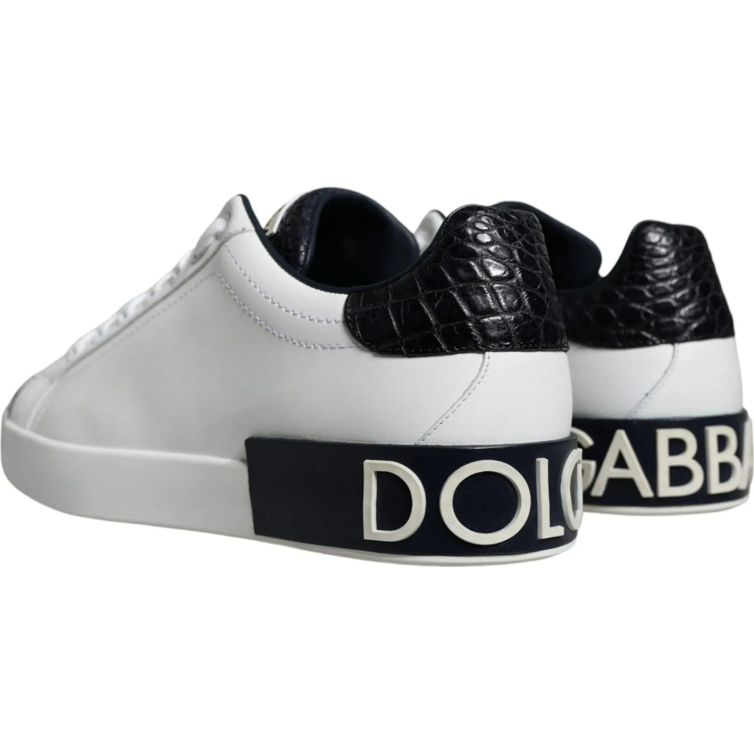 Dolce & Gabbana White Leather Logo Portofino Sneaker Shoes