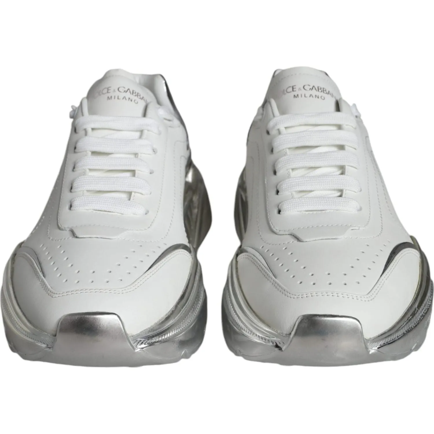 Dolce & Gabbana White Silver Daymaster Leather Sneakers Shoes