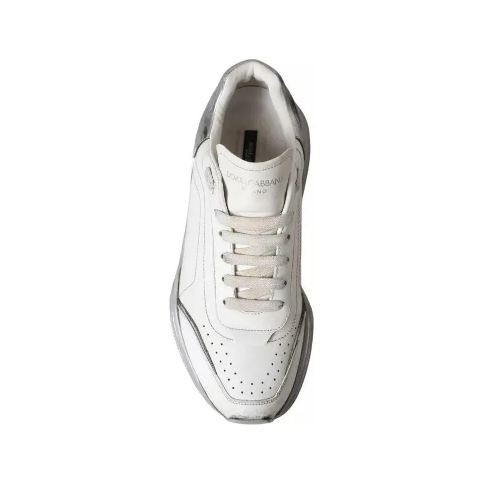 Dolce & Gabbana White Silver Daymaster Low Top Sneakers Shoes