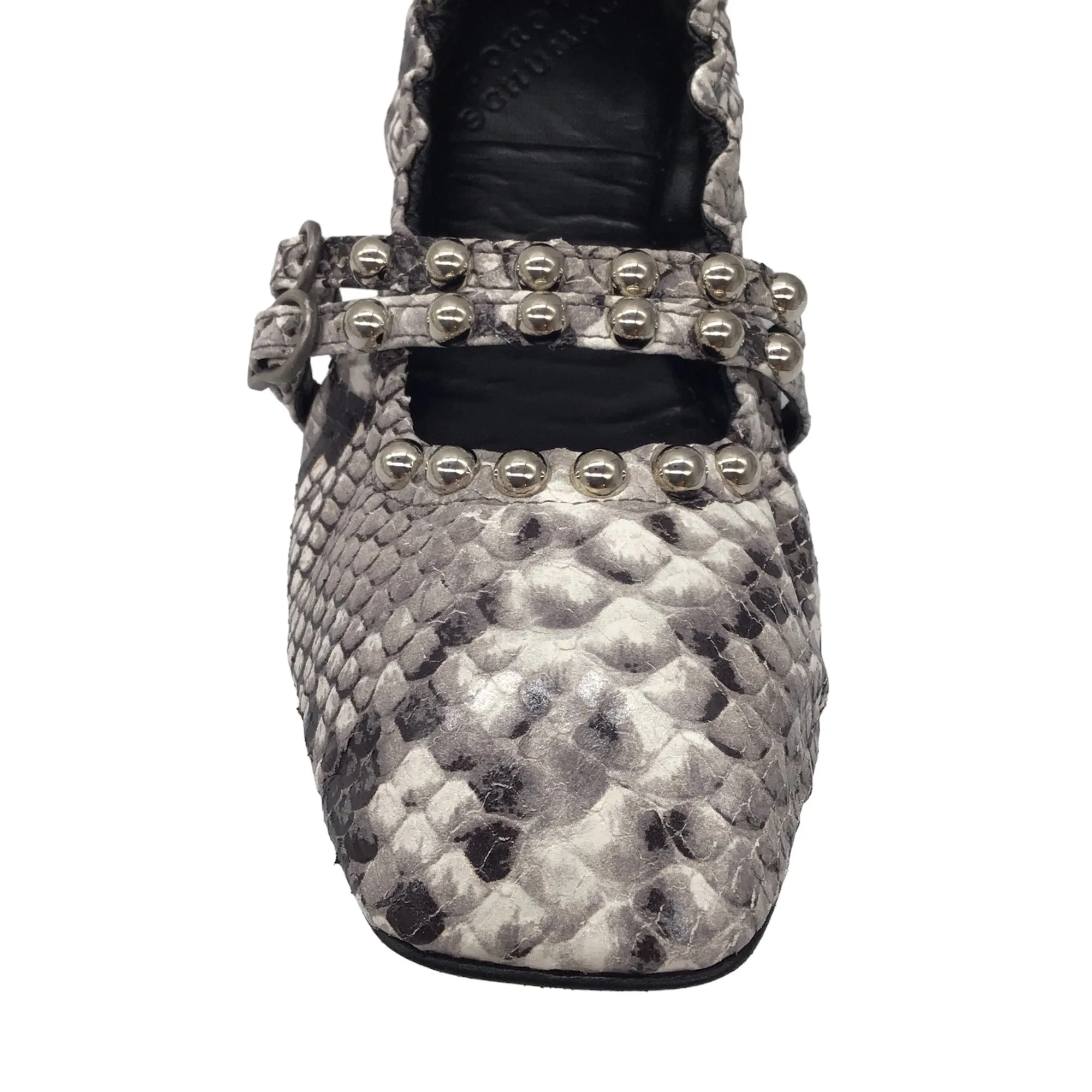 Dorothee Schumacher Grey / Silver Studded Python Skin Leather Ballet Flats