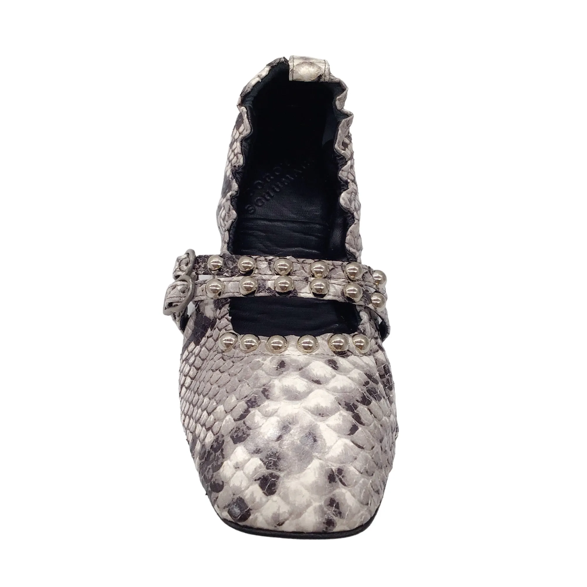 Dorothee Schumacher Grey / Silver Studded Python Skin Leather Ballet Flats