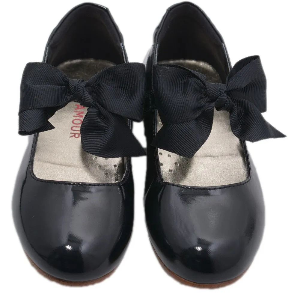 Dressy patent shoes with grosgrain bow