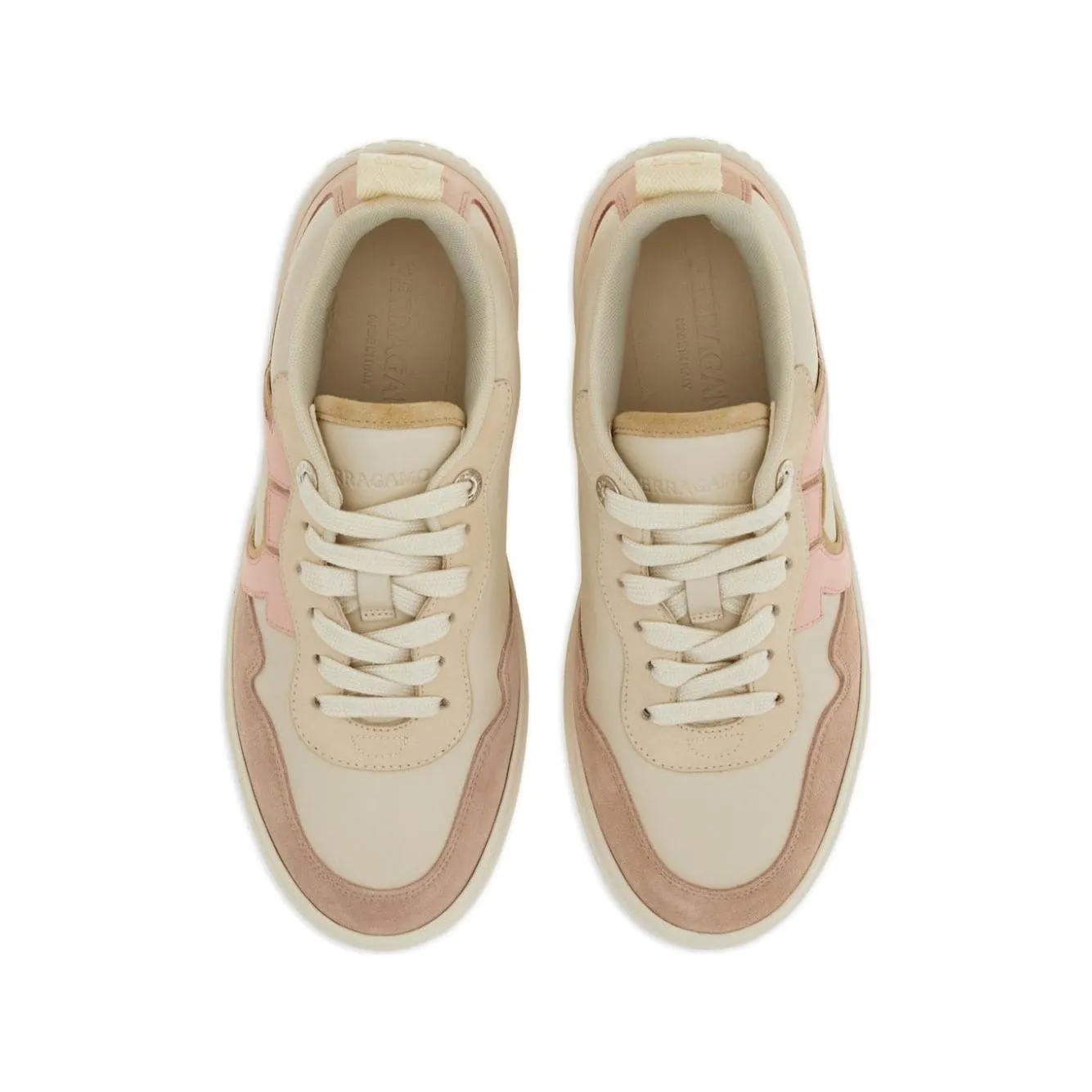 Ferragamo  pink leather Gancini Sneakers Powder