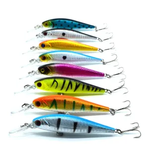 free shipping 8 colors 10 cm  9.4 g Fishing Lure Minnow Hard Bait with 2 Fishing Hooks Fishing Tackle Lure 3D Eyes