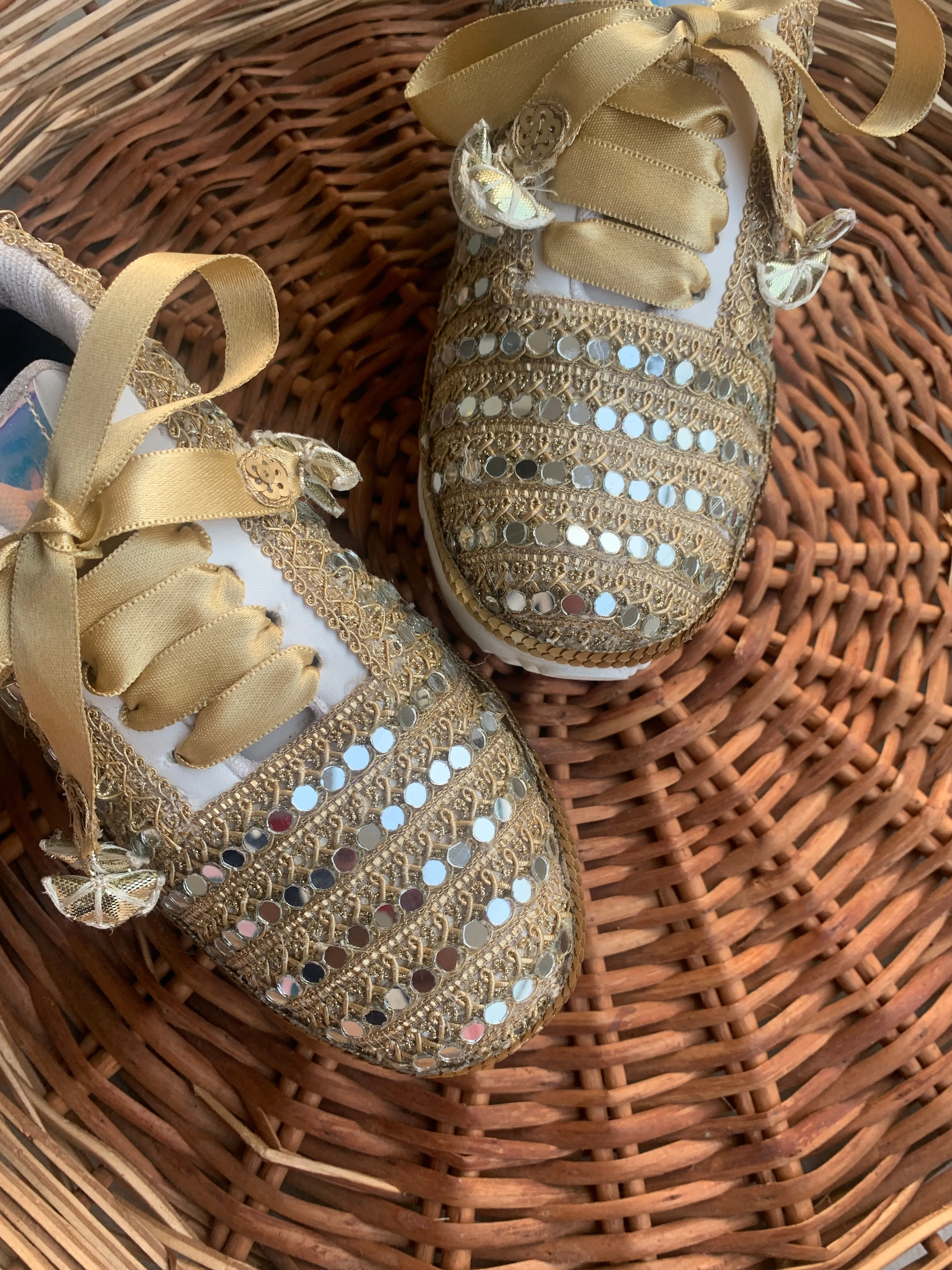 FUNKY N TRENDY gold mirror sneakers for brides /bridesmaids / sneakers for bridesmaids/ handcrafted sneakers/ mirror sneakers / bridal sneakers / bridesmaid sneakers/ gold sneakers / mirror shoes