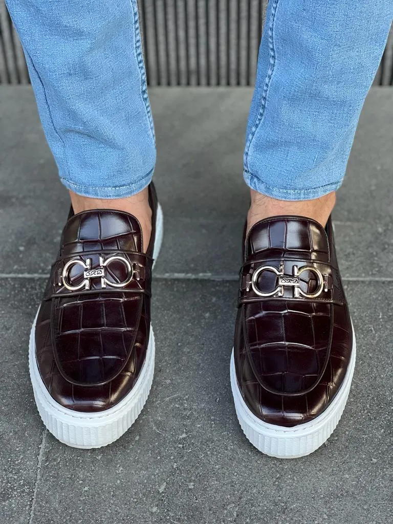 Giovanni Mannelli Special Design Croc Detailed Burgundy Loafer