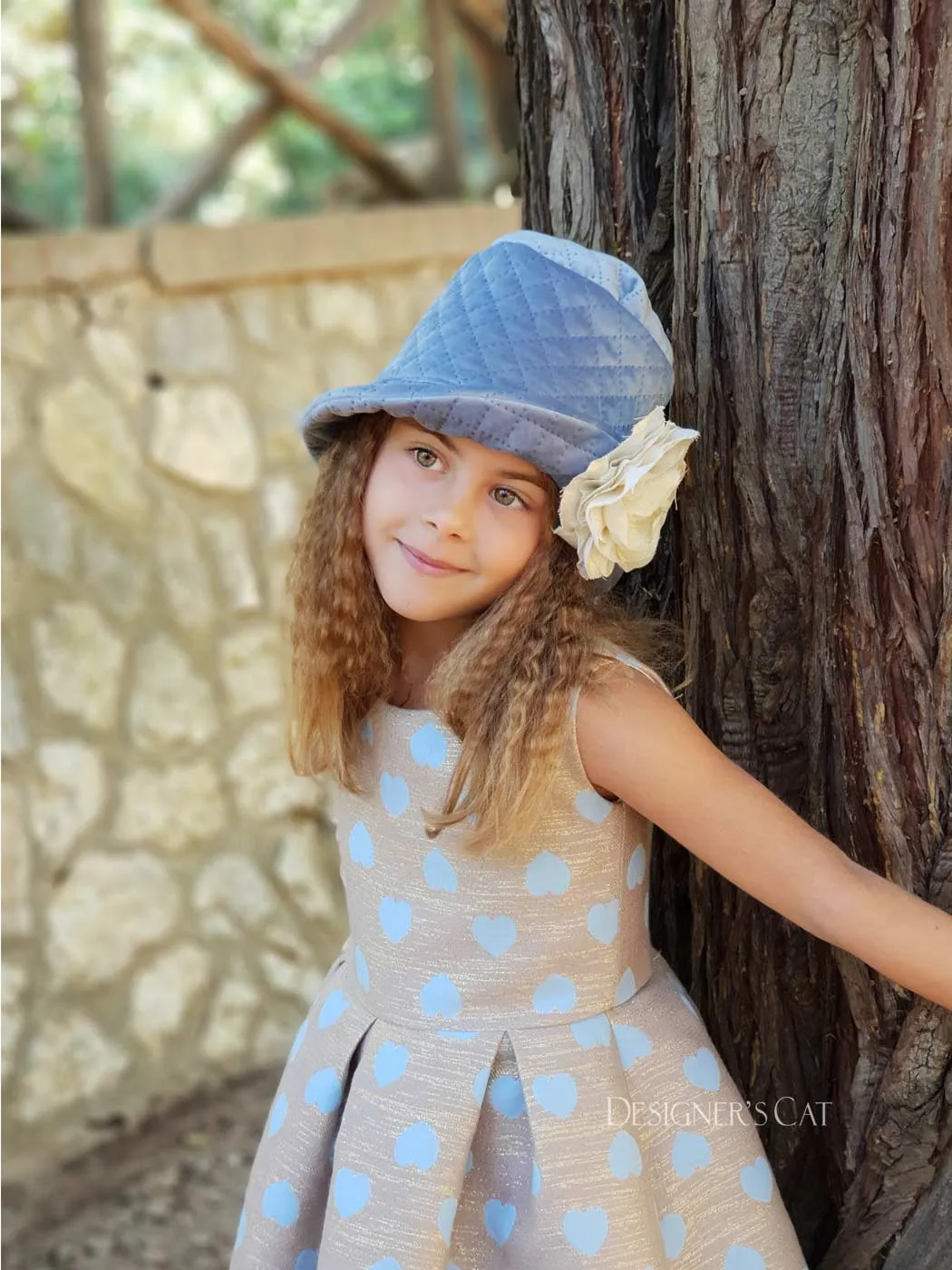 Girl's Dress with light blue Jacquard hearts-SANTELLA blue