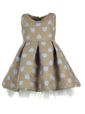 Girl's Dress with light blue Jacquard hearts-SANTELLA blue