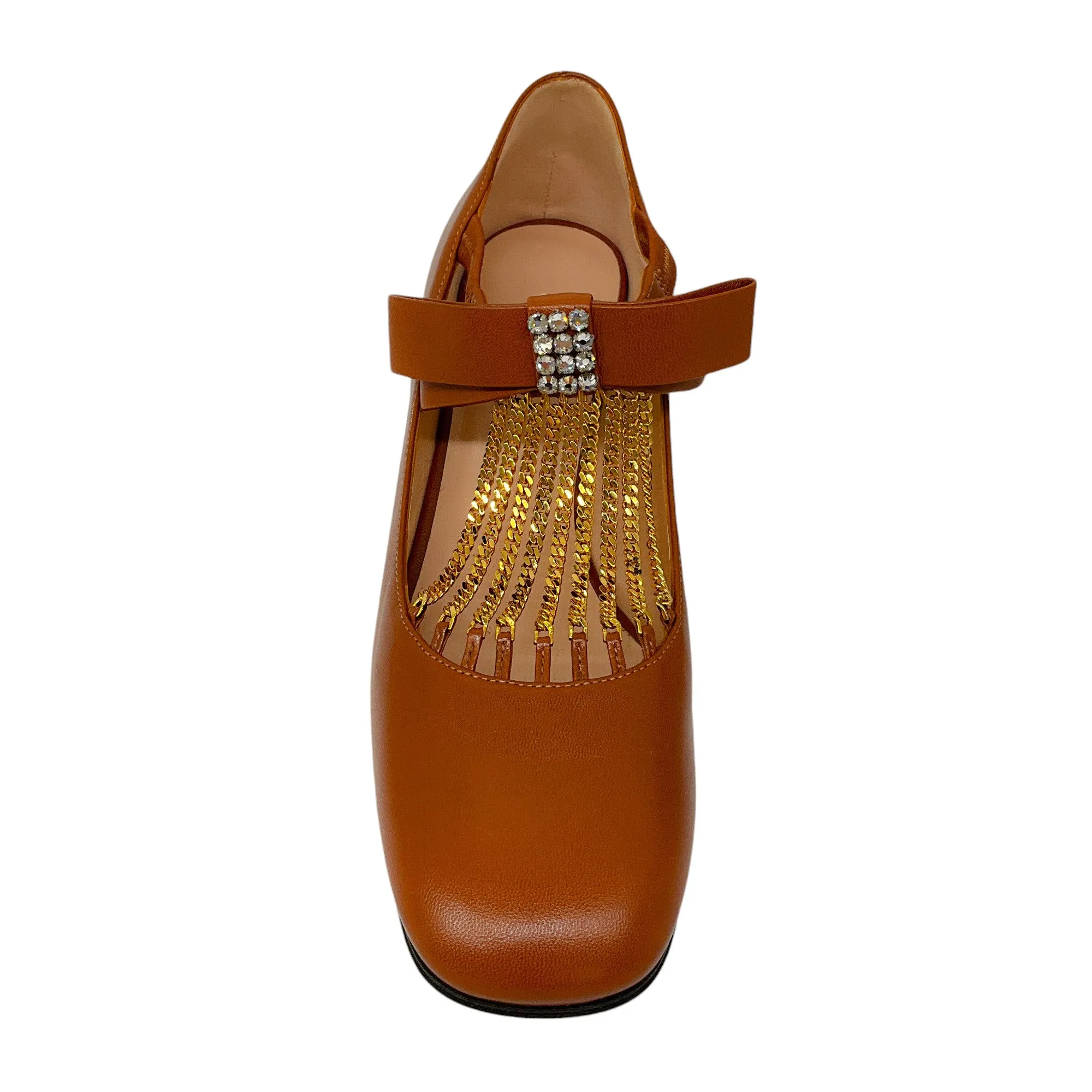 Gucci Bonny Brown Crystal Embellished Bow Detail Nappa Leather Mary Jane Pumps