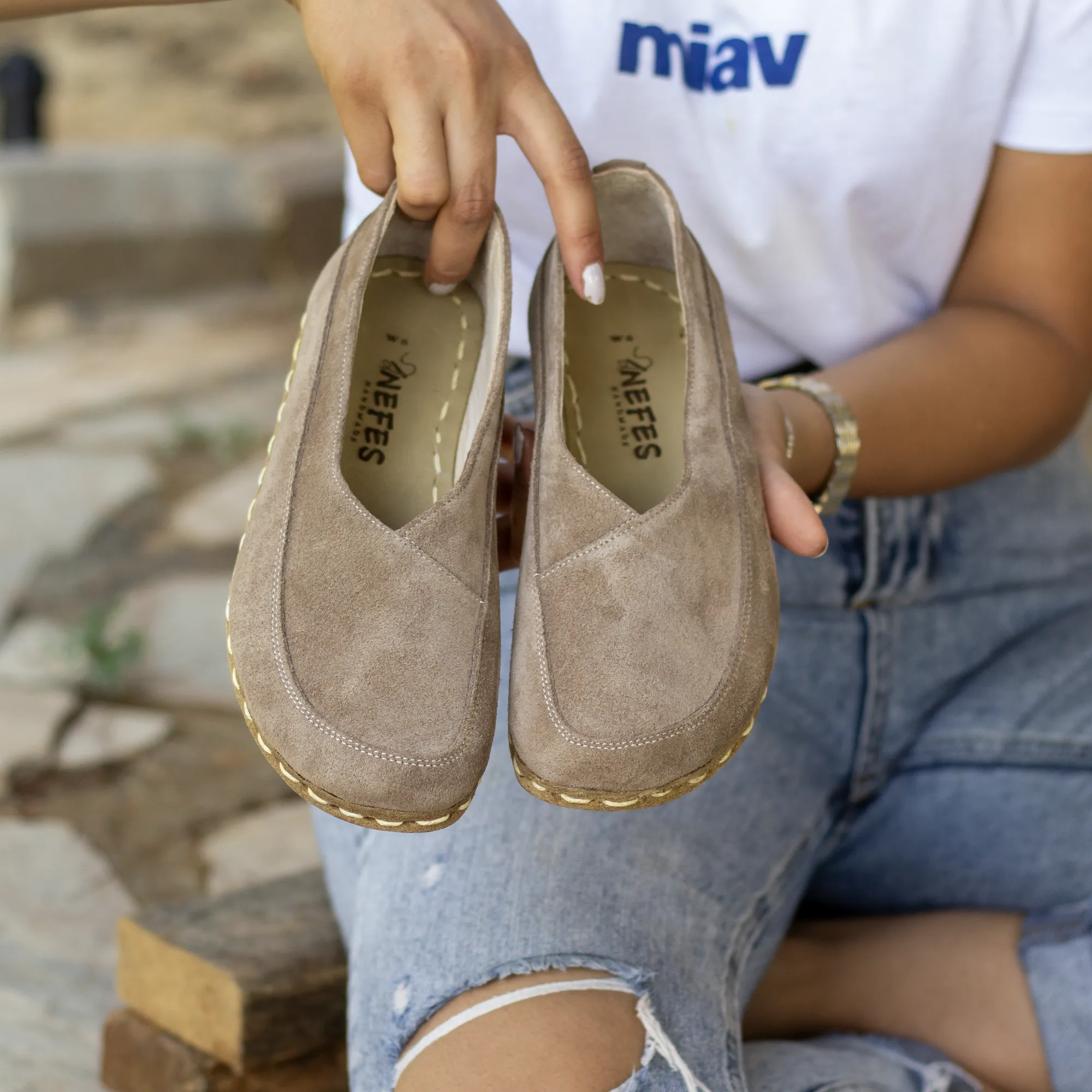 Handmade Barefoot Loafers for Women Milky Brown Suede